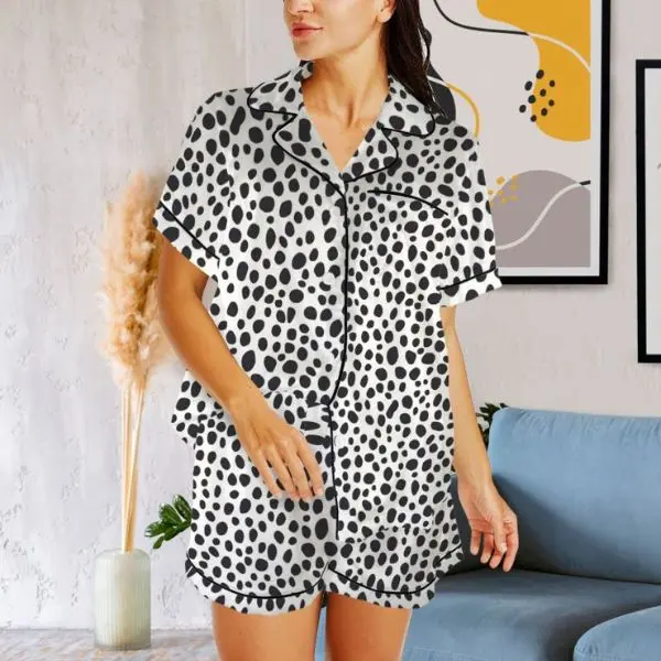Bridesmaid Pajama Set for Bridal Party Women's Matching Pajamas Bachelorette Party Pajama Sets Bride Squad Proposal Gift Spots & Shots Shortsleeve Button Elastic Waist Satin Silk Loungewear