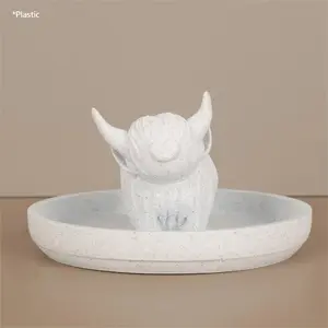 Highland Cow Jewelry Holder with Round Tray(No Jewelry), Cute Bohemian Style Women's Gift, Plastic Farmhouse Jewelry Organizer for Bathroom Office Home Room Desk Decor,Christmas Gifts