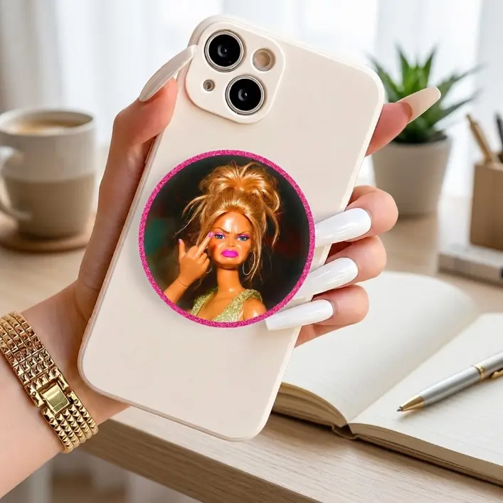 Disgusted Doll Face Magnetic Phone Grip, Creepy Cute Retro Doll Phone Holder Stand, Gothic Kindle Grip, Oddity Lover Gift