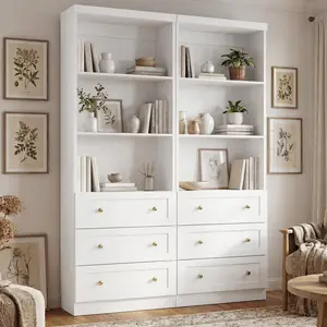 80"Tall Display Bookcase with 3 Wooden Drawers, 24'' W Adjustable Shelves Etagere Bookshelf for Living Room, Home Office, Modern Storage Cabinet