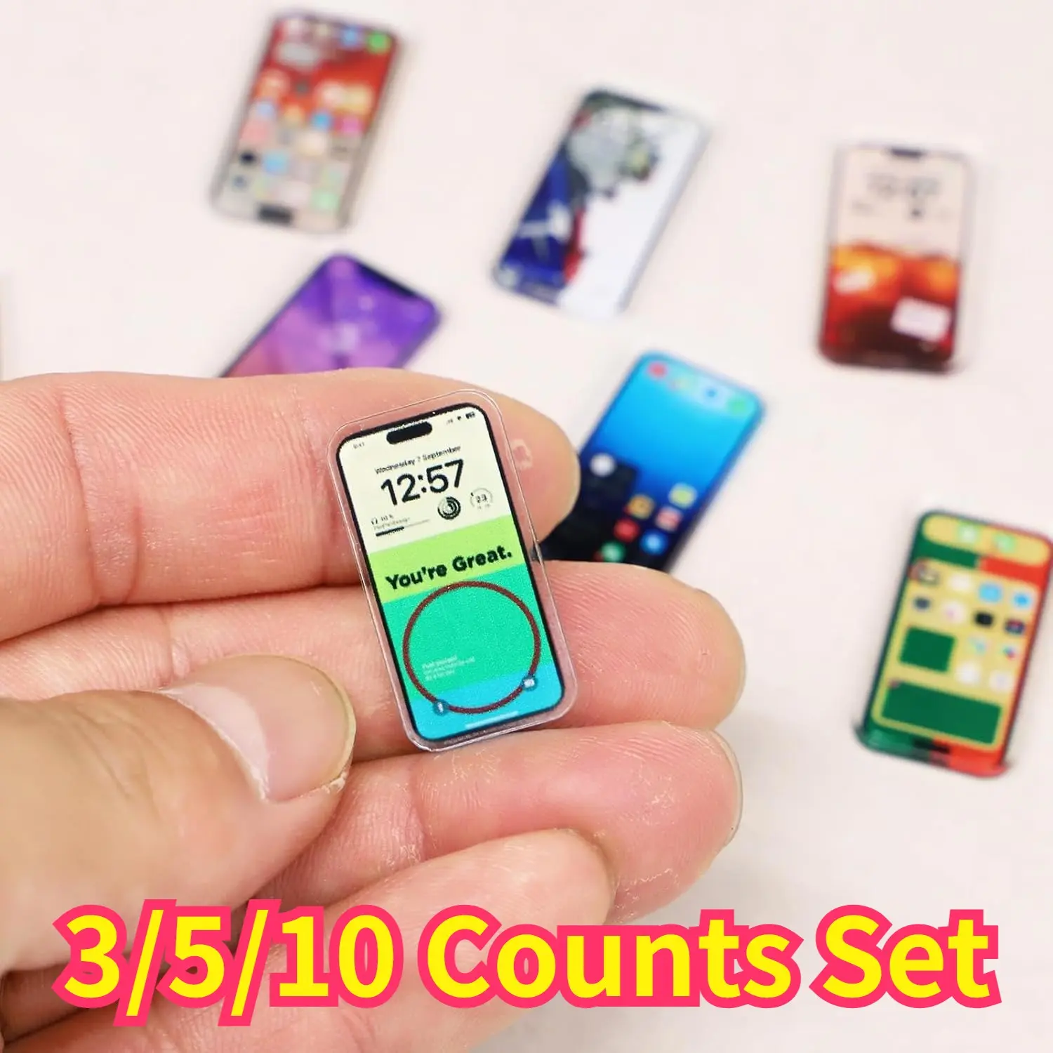 3/5/10 PCS Counts Miniature Phone Models Set,1:12 Scale Model, Ideal Christmas Gift for Miniatures Display Cases & Dollhouses, Doll House Accessory, Decor, Acrylic material