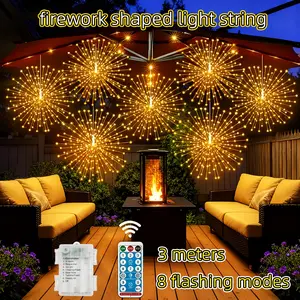 firework copper wire LED light string, Suspended type, 8 adjustable lighting modes, Waterproof battery box, remote control, holiday decor, room decor, Home lighting, Used for decoration: indoor, outdoor, sun umbrella, flower shed, eaves