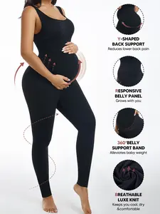 Women's Casual Solid Color Maternity Jumpsuit, High Waist Belly Support Full-Length One-Piece, Elastic Comfortable Design for Expecting Moms, Prenatal Maternity Clothing, Maternity Clothes