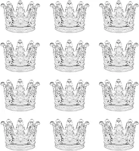 Set of 12 Clear Crown Glass Tealight Candle Holder,Votive Candle Holders for Wedding, Party, Home Decoration, Jewelry Storage Tray, (Clear-12pcs)