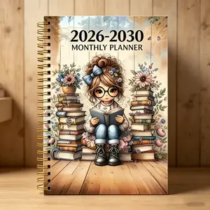 2026-2030 Monthly Planner Calendar, 5-Year Plan Book, Women's Bookworm Theme Diary, 60 Months, 5.5x8.3 Inches, 142 Pages