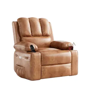 Swivel Rocking Recliner Chair for Living Room – Electric Power Recliner with Cup Holders, Heat & Massage, 360° Rotating Base, Wide Seat, PU Leather, USB Port, Side Pocket
