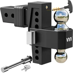 VNN Drop Hitch 2.5 Inch Receiver, Dual-Ball(2'', 2-5/16''), Fits 2.5 Hitch Receiver, 6-10 Inch Drop Hitch, 18,500 LBS GTW-Drop Hitch for Trucks, Heavy Duty Solid Ball Mount, Black