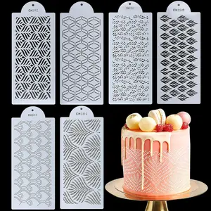 6PCS Cake Decorating Stencils, 13.8 x 6 Inch Cake Stencils Decorating Buttercream, Spray Floral Cake Templates Set, Plastic Cake Molds for Fondant Baking Dessert Cookie Birthday Wedding