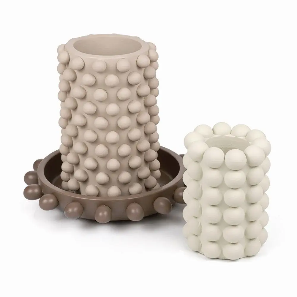 Petra Modern Minimalist Handmade Concrete Bubble Cylinder Vase Set with Decorative Tray, Shadow-Infused Flower Arrangement Vases, Concrete Flower Pots, Home Decor Accessory (Note: Avoid Abrasive Cleaners), Modern Homes, Indoor