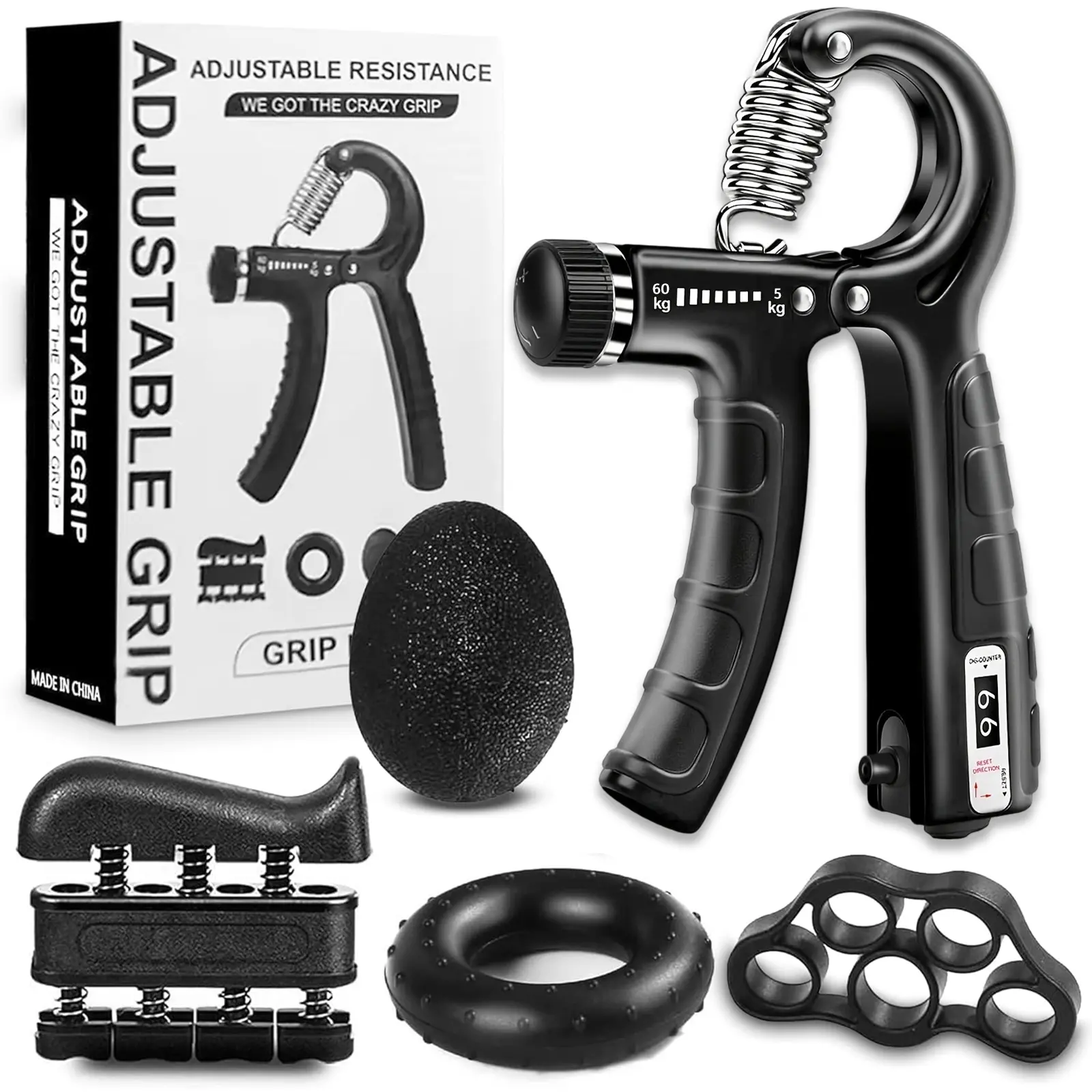Hand Strengthener Kit, 5-in-1 Professional Adjustable Hand Grips for Strength Training, Power Grip Workout with Finger Exerciser & Stress Relief Ball, Workout Hand Gripper, Boyfriend