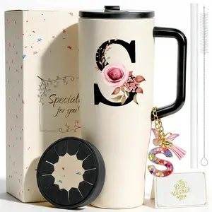 Personalized Monogram 40oz Tumbler with Handle, Detachable Universal Silicone Tumbler Ring , Leak-Proof Insulated Mug with Keychain Card, Class of 2026 Graduation Gift summerwins