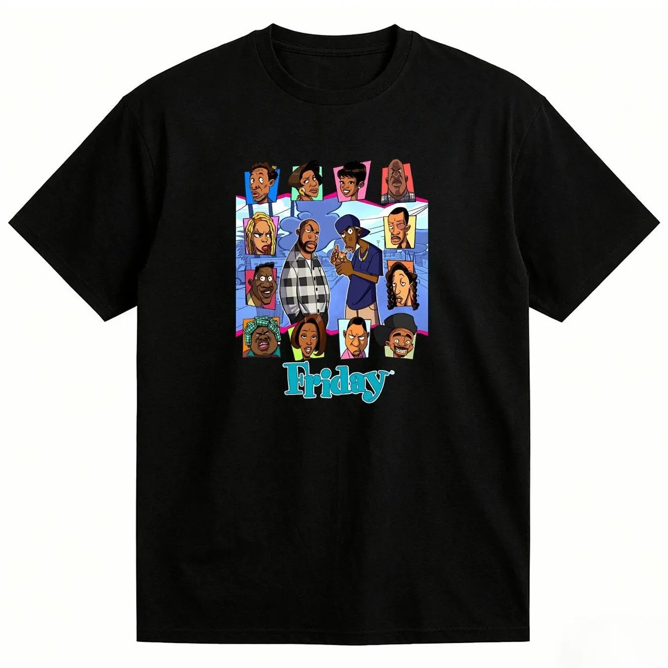 Men's Graphic T-shirt with Friday Movie Animation, Soft Stretch Fabric, Casual Regular Fit, Short-Sleeve, Round Neck, Multi-Function, Jeans, Friday Theme, Movie Graphic, Sport, Graphic Art