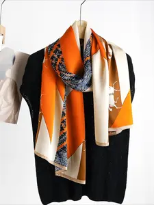 1PC Women's 170×53cm 100% Mulberry Silk Long Scarf Shawl, Orange Animal Print, Premium Elegant & Romantic, All-season Versatile, Gift-wrapped, Ideal Gift for Valentine's Day, Christmas & Mother's Day
