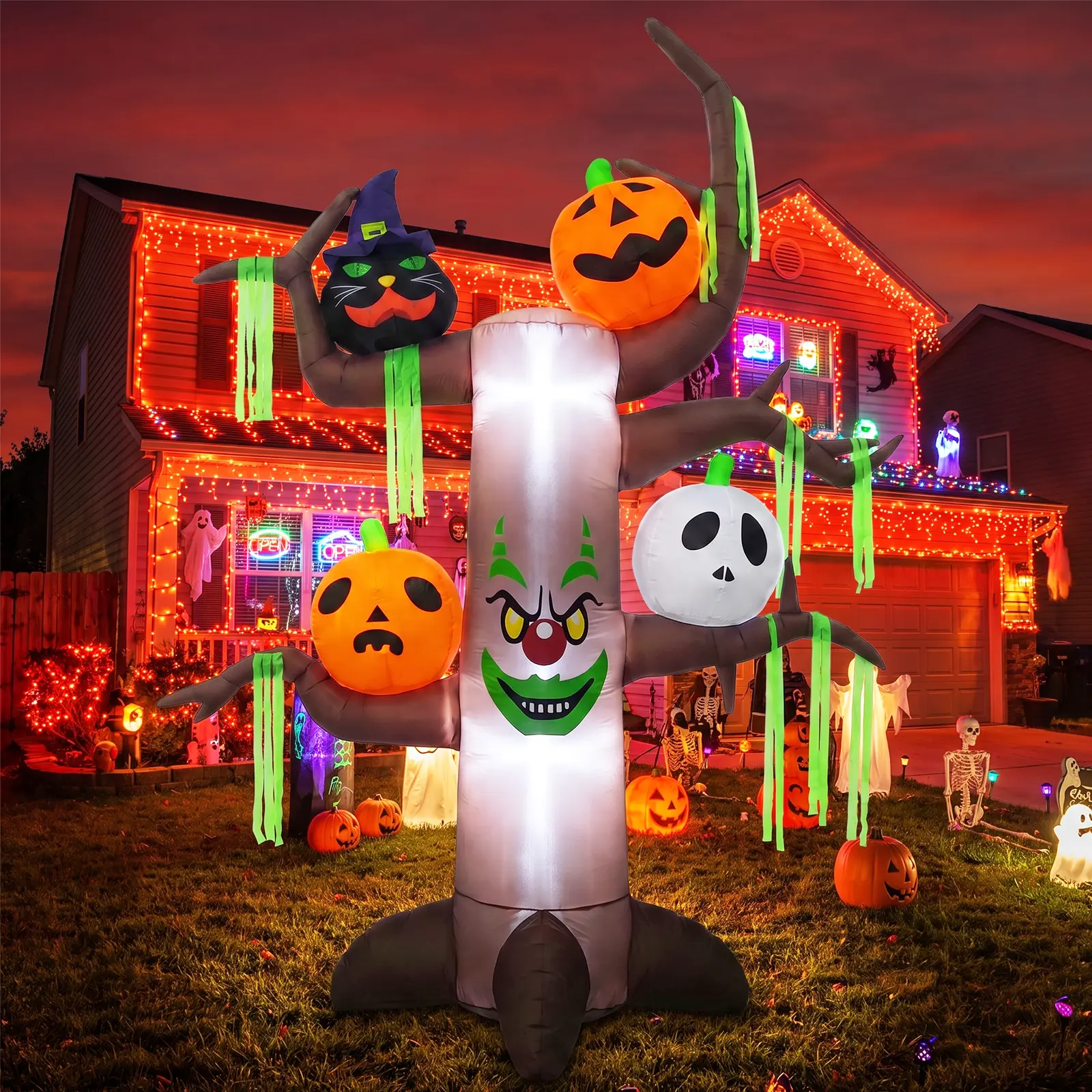 Gardwin 8Ft Halloween Pumpkin Tree Demon Inflatable Outdoor   Halloween   Decoration with LED Lights, Includes Ground Anchors, Ropes, and Storage Bag—Perfect for Outdoor Halloween Decorations in Backyards and Gardens