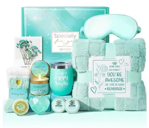 Little Love Co. Valentine's Day Gifts Basket for Women with 20oz Vacuum Insulated Tumbler Flannel Blanket & 4oz Rose Scented Candle Unique Spa Accessories Set