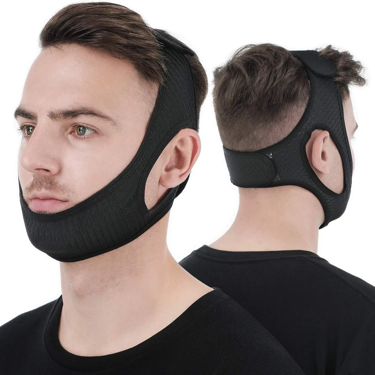 Anti Snore Chin Strap, Snoring Solution Effective, Adjustable and Breathable Stop Snoring Head Band for Men Women, Black Comfort Comfort