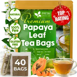 FreshDrinkUS, Premium 40 Papaya Leaf Tea Bags, 100% Natural & Pure from Papaya Leaves. Loose Leaf Papaya Herbal Tea. Made with Natural Material Tea Bags. No Sugar, No Caffeine, No Gluten, Vegan.