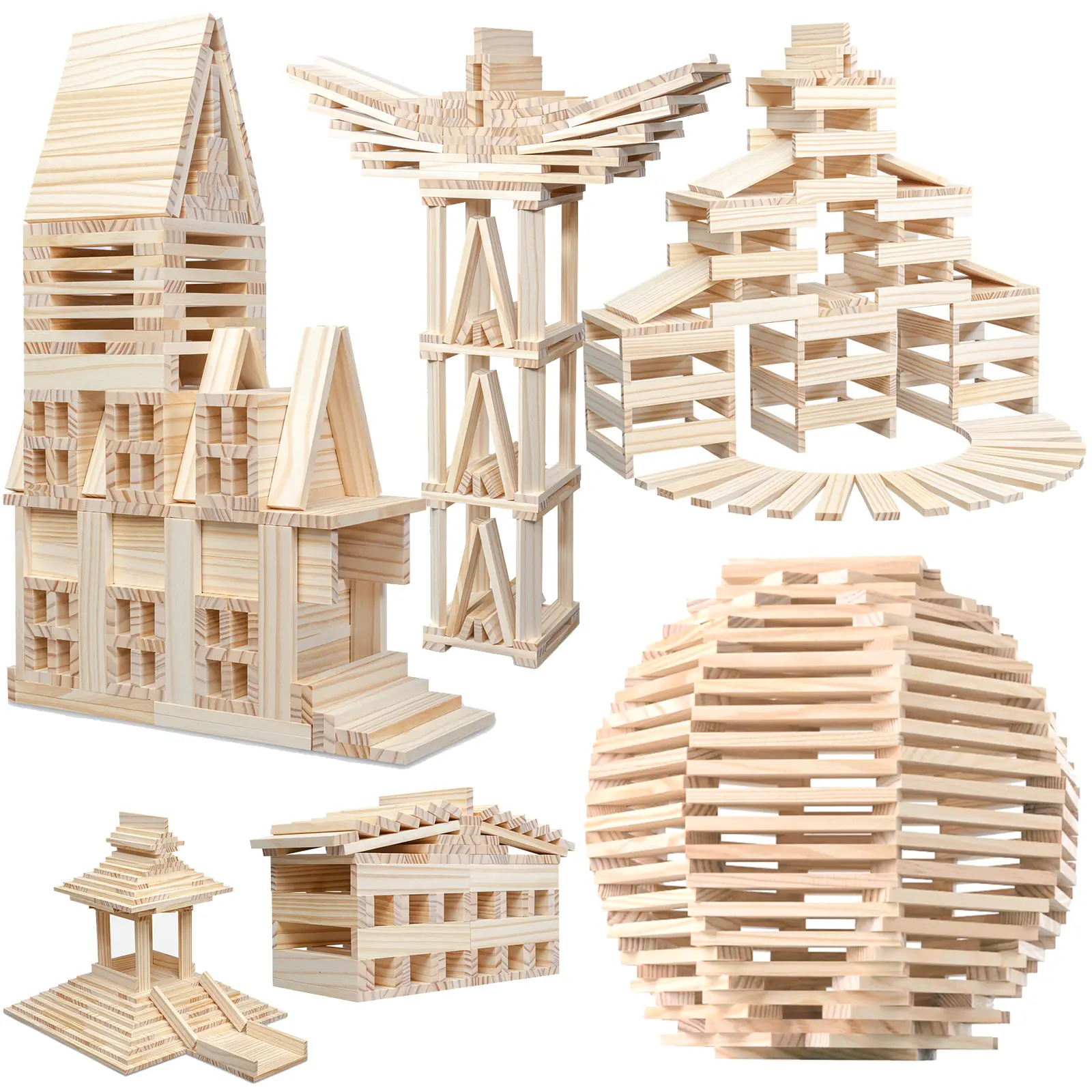 200PCS Wooden Plank Building Blocks - Montessori STEM Sensory Toy for Preschool Kids, Open Ended Creative Play Assembly Model Building Kits, Christmas Gift for Educational 3D Stacking Games