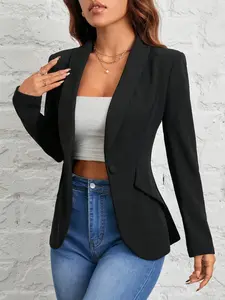 Women's Shawl Collar Blazer, Single Layer Fitted Suit Jacket, Fashion Commute Coat, Elegant Casual Streetwear, Professional Knit Blazer