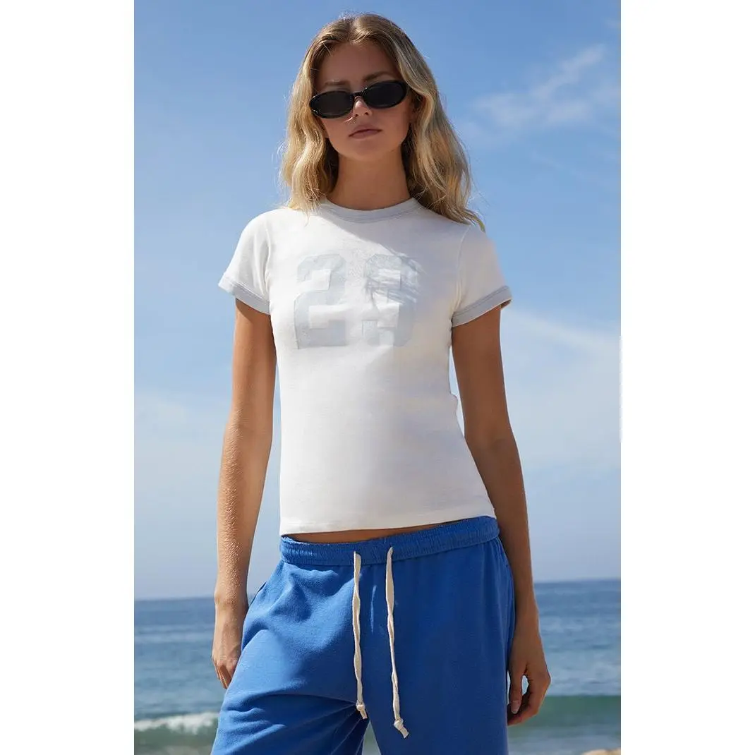 John Galt Women's Light Blue Hailie 23 Ringer T-Shirt - Multicolor