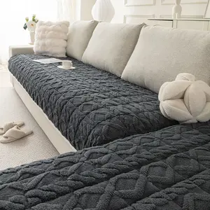 1PC Bohemian Style Solid Color Geometric Chenille Sofa Cover, Short Plush, Anti-slip, Scratch-resistant, Stain-resistant & Pet-friendly, Suitable for 1/2/3-seater sofas, all-season use, machine washable, Soft Sofa Protector