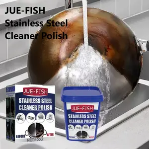 JUE-FISH Stainless Steel Cleaner Polish 100g Stainless Steel Kitchen Stove Stain Remover Pot Bottom and Cookware Rust and Black Stains Suitable for Various Stubborn Stains Multi functional Household Cleaning