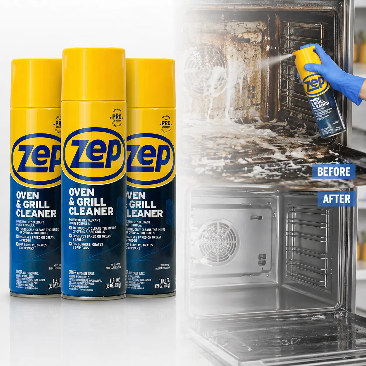 ZEP Heavy-Duty Oven & Grill Cleaning Spray - 19 oz Anti-Scratch Grease Cutter, Burnt Food Remover with Foam Formula, 12-Pack Bulk Case for Household Stainless Steel Kitchen Surfaces (Home Supplies)