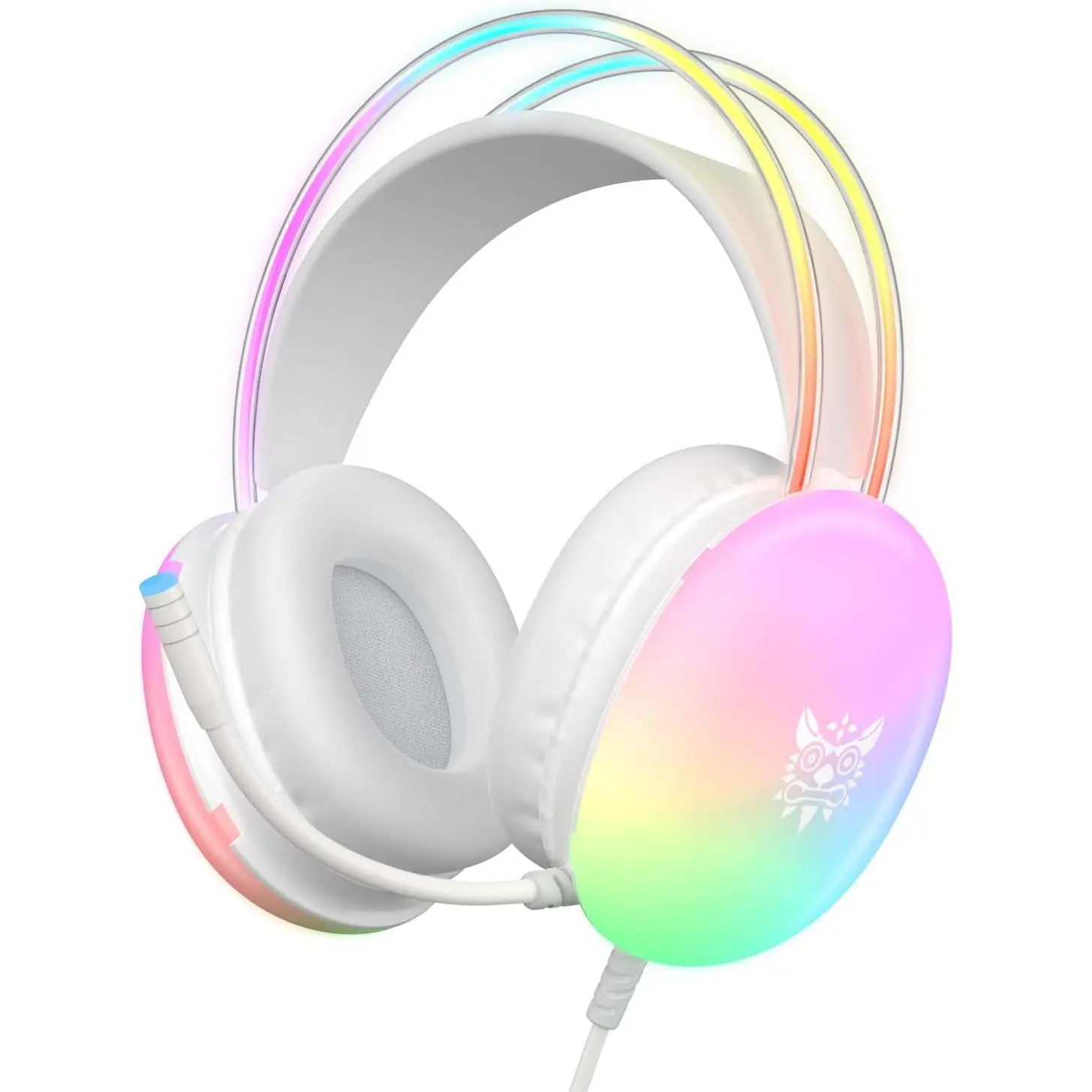 Gaming Headset with Microphone, RGB Rainbow Lighting, PC Wired Lightweight Gaming Headphones for PS4/PS5/Laptop/MAC, 3.5mm Audio Over Ear Headphone, Stereo Surround Sound, Self-Adjusting Headband