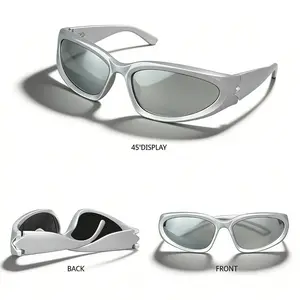 Y2K Wrap Around Sunglasses for Women Men Sliver Oval Fashion Trendy Sport Shades UV400 Eyeglasses，Fashionable sports sunglasses with a unique futuristic design - (holiday gift)