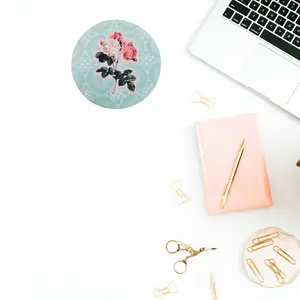 Vintage Green Pattern with Roses Desk Coaster – Elegant Floral Desk Accessory