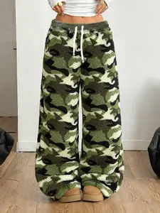 Women's Fleece Camo Sleep Pants, Soft Comfortable Winter Casual Pajama Bottoms, Loose Home Wear, Loungewear, Perfect for Cold Weather