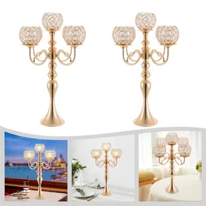 2Pcs 5-Arm 21.5 In Candle Holders Gold-Plated Iron & Crystal Candelabras for Birthday Wedding Party Romantic Table Décor Modern Decor for Weddings Home & Events