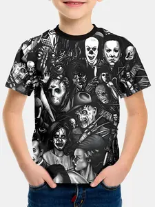 Boys' Long Fitted Casual Graphic Fashion Tee, All-Over Digital Printed Design, Perfect Gift for Boys, Ideal for Daily Wear & Outdoor Activities