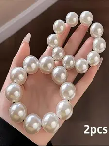 Women Elegant Pearl Fashionable Hair Accessories Set, High Elasticity Ponytail Holders, Hair Ties & Bun Design Headwear, Perfect Mother’s Day Gift