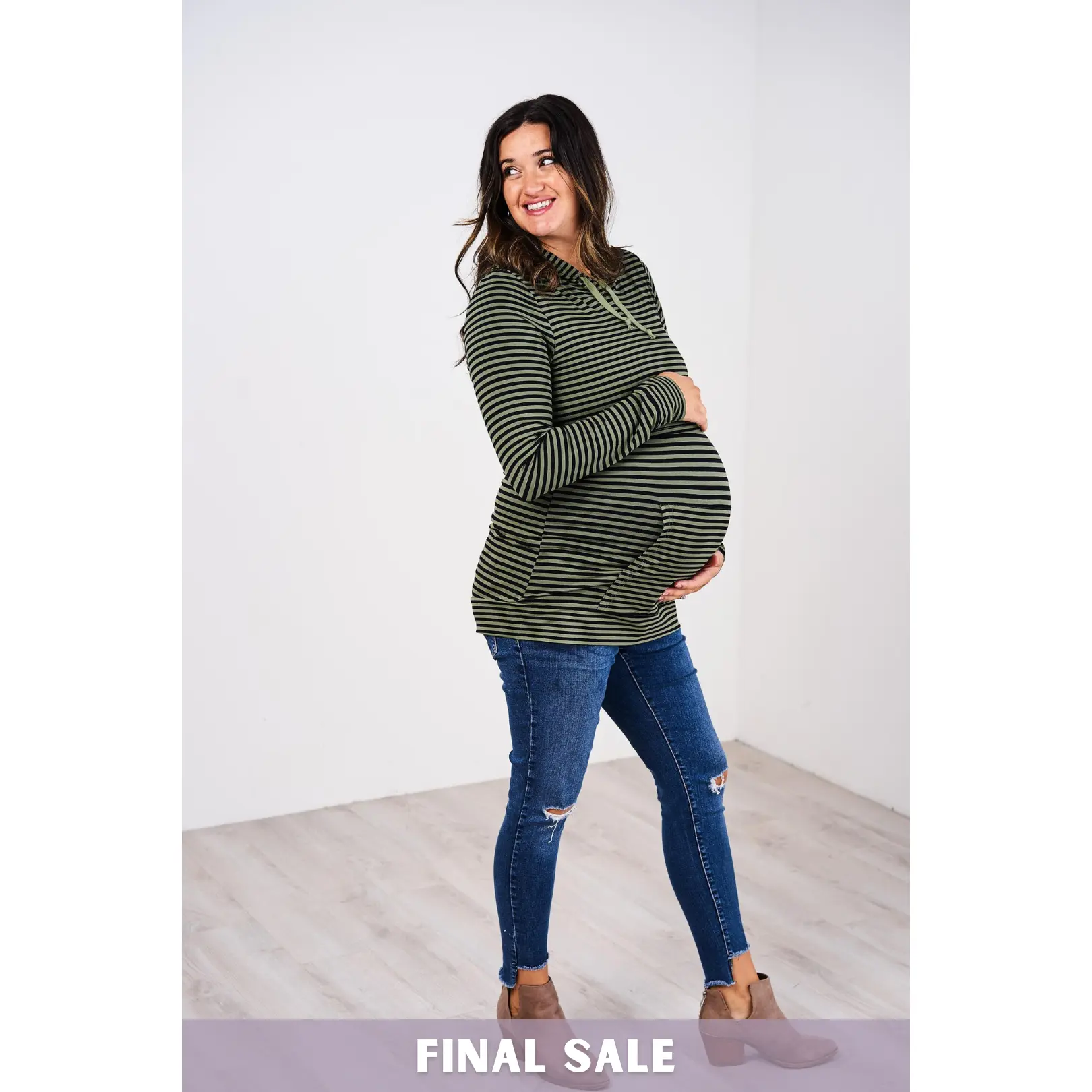 Outlet 6037 - Latched Mama Cloud Nursing Hoodie - Olive Stripe - Extra Extra Small