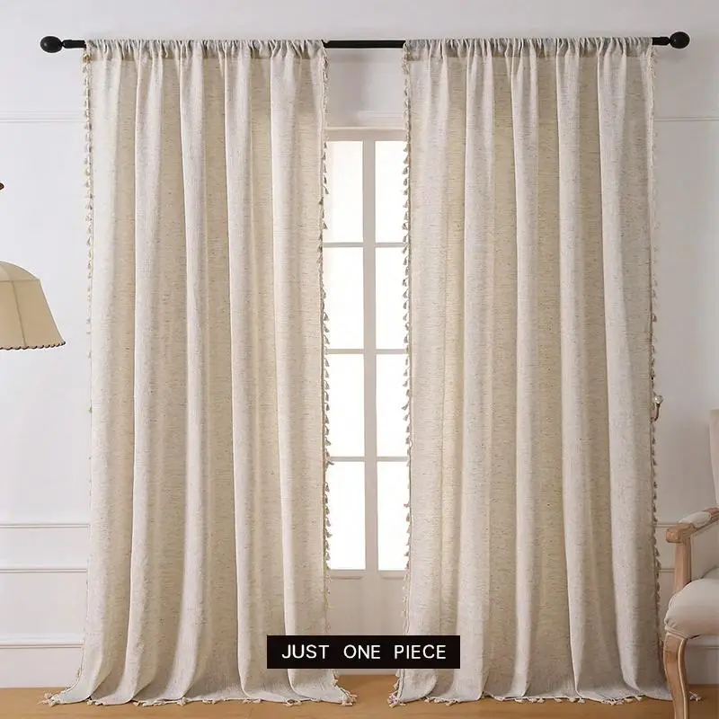 Modern Solid Color Curtain, 1 Count Elegant Window Curtain with Tassel Decor, Decorative Window Curtain for Home Living Room Bedroom Decor, Easy Insta