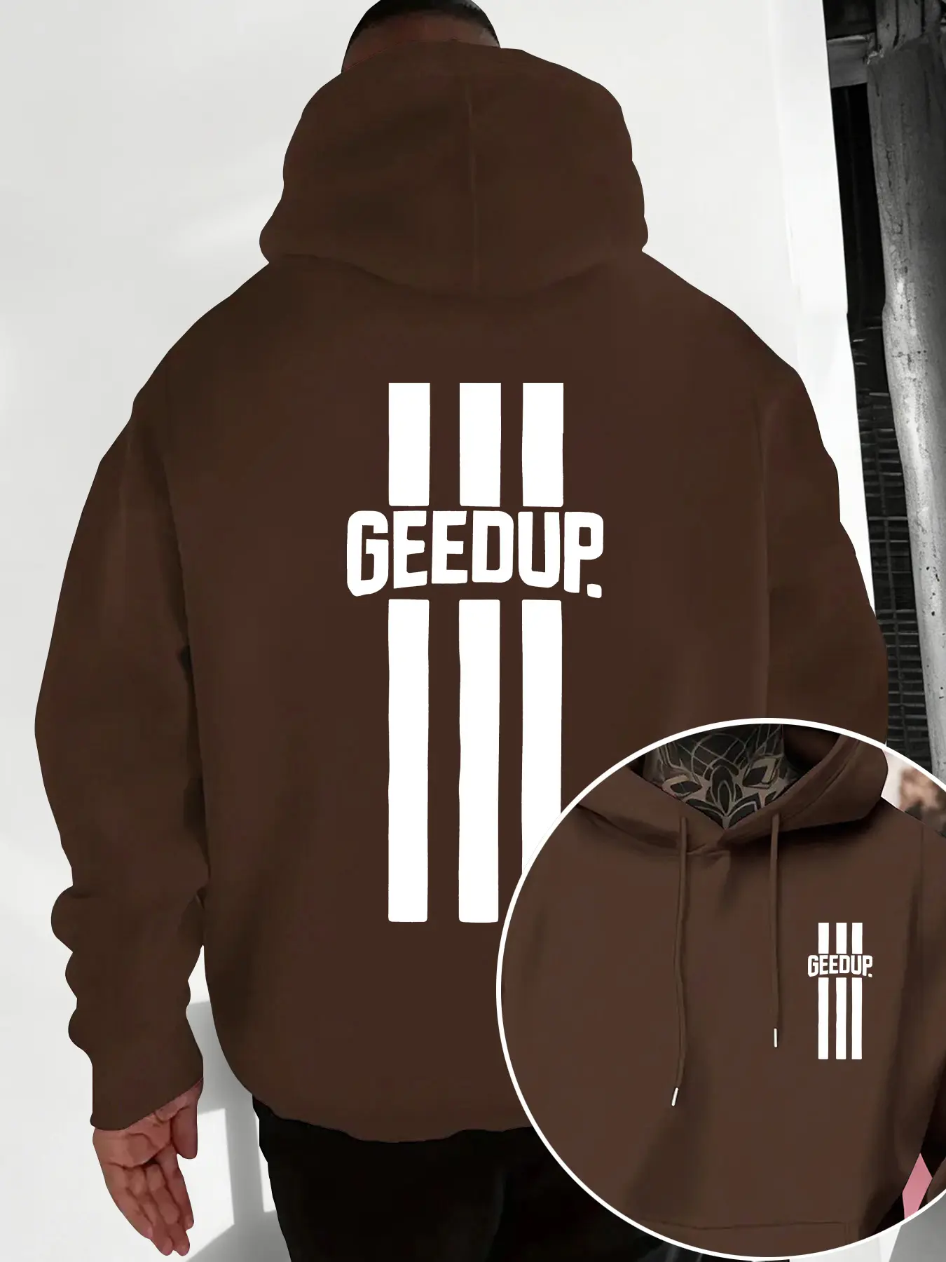 Men's Geedup Striped Print Hoodie with Drawstring and Kangaroo Pocket, Comfortable Casual Fashion Pullover, Fall & Winter Style