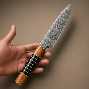 Twisted Damascus Chef Knife – 512 Layer Hand Forged Kitchen Knife with Horn & Olive Wood Handle