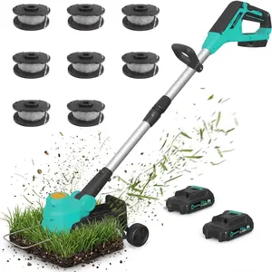 12in Cordless String Trimmer Weed Wacker, Battery Powered Grass Trimmer with 2 x 2.0Ah Batteries & Fast Charger, Includes Wheels and 8 Replacement Spool Lines for Lawn Care