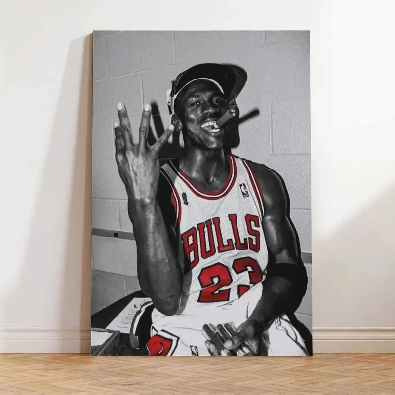 Michael Jordan Artistic Basketball Poster - Solid Wood Framed Minimalist Canvas Wall Art, Waterproof Sports Print, Motivational Gift for Basketball Fans, Hanging Home Decoration, Man Cave Decor, Kid Room Accent, Artwork