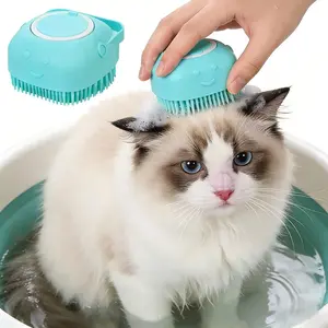 Pet Grooming Brush with Shampoo Dispenser Soft Silicone for Short Hair Dogs & Cats Deshedding Massage Tool Gentle Grooming Kit with Bath Brush Towel Adjustable Comb Petspray Remover Lint Reusable