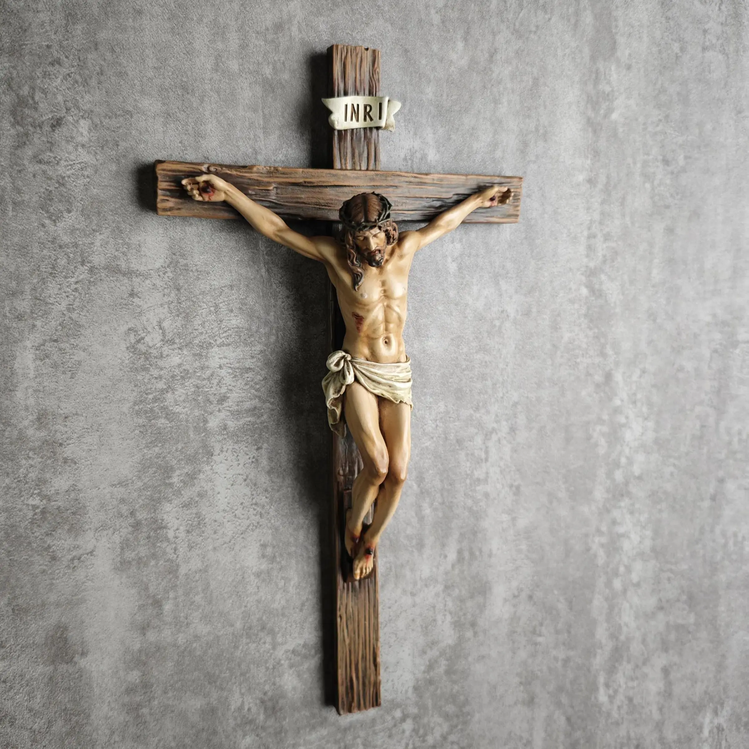 Catholic Crucifix Wall Cross, Jesus Christ Inspirational Home Décor, Stylish Religious Decor, Religious Devout Gift, 9.65"H, Renaissance Sculpture Handmade