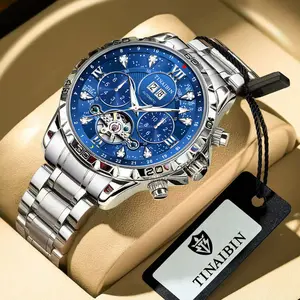 TINAIBIN Watches for Men Automatic Mechanical Tourbillon Stainless Steel Waterproof Luminous Luxury Dress Wrist Watches With Bracelet,Men's Business Fashion Watch,Design Watch