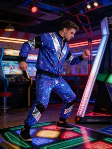 Retro 80s Disco Tracksuit Set for Men Vintage Jogging Suit Carnival Party Costume with Jacket and Pants