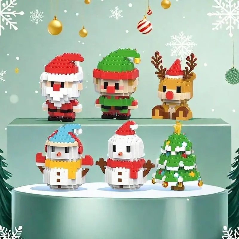 Santa Claus Christmas Micro-Particle Building Bricks Toy - 1 Count Compact Bricks & Parts Set with Train, Sleigh, Snowman, Reindeer - Creative House Decoration for Home Office, DIY Desktop Ornament, Santa Claus Design