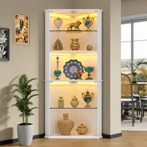 6-Tier Tall Curio Cabinet with Adjustable Glass Shelves&Glass Door, Wine Cabinet for Living Room, Home Bar 71.6" Corner Display Cabinet with LED Lights