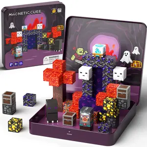 Mini Magnetic Tiles Travel Toys, Magnetic Building Blocks Adventure Set with Portable Iron Storage Box & Play Base, STEM Learning Activities for Toddlers