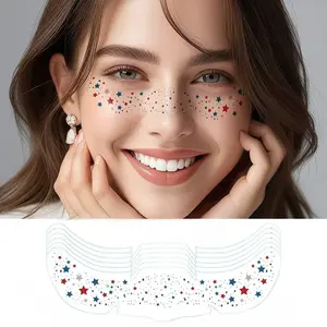 Glitter Freckles 4th of July, 6-Pack Face Tattoo Sparkle Star Freckles, Versatile Usage, Makeup Patches for Face, Rave Accessories, Patriotic-Silver Color, Temporary Tattoo Stickers