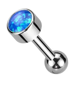 Bezel Blue Opalite Titanium Threadless Cartilage Barbell