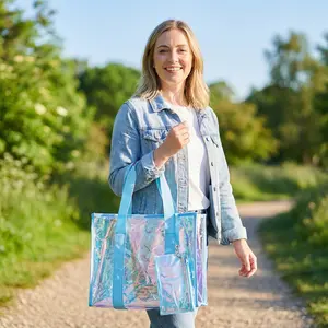 Pvc Tote Iridescent Clear Tote Bag For Women With Phone Bag Clear Waterproof Sandproof Beach Shoulder Bag Handbag